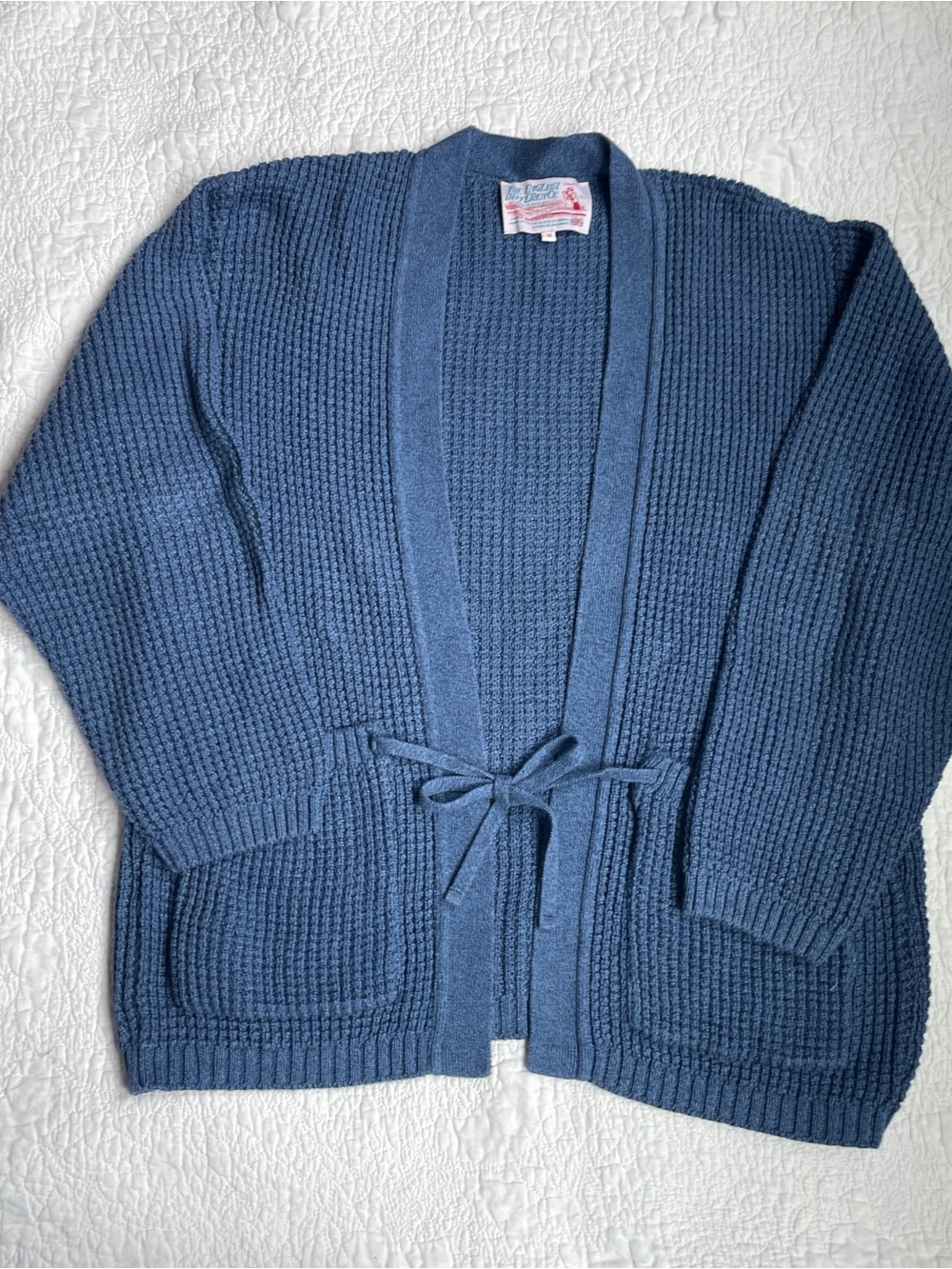 Vintage Navy Knit Tie-Waist Cardigan Sweater - The English Difference